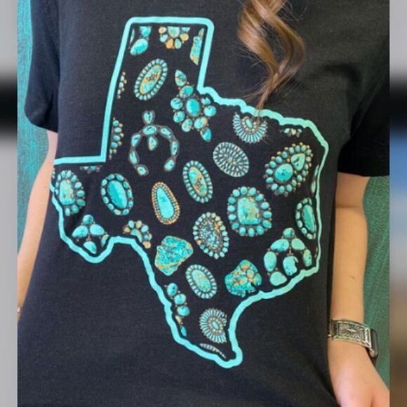 Texas In Turquoise Concho Casual Tee Womens Casual Western Top Size XL New - Picture 5 of 7